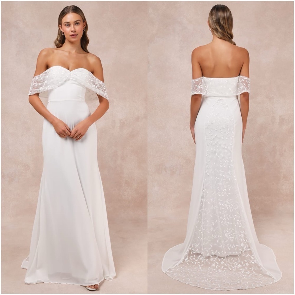 LULU'S Beloved Beginning White
Embroidered Off The Shoulder Maxi
Dress